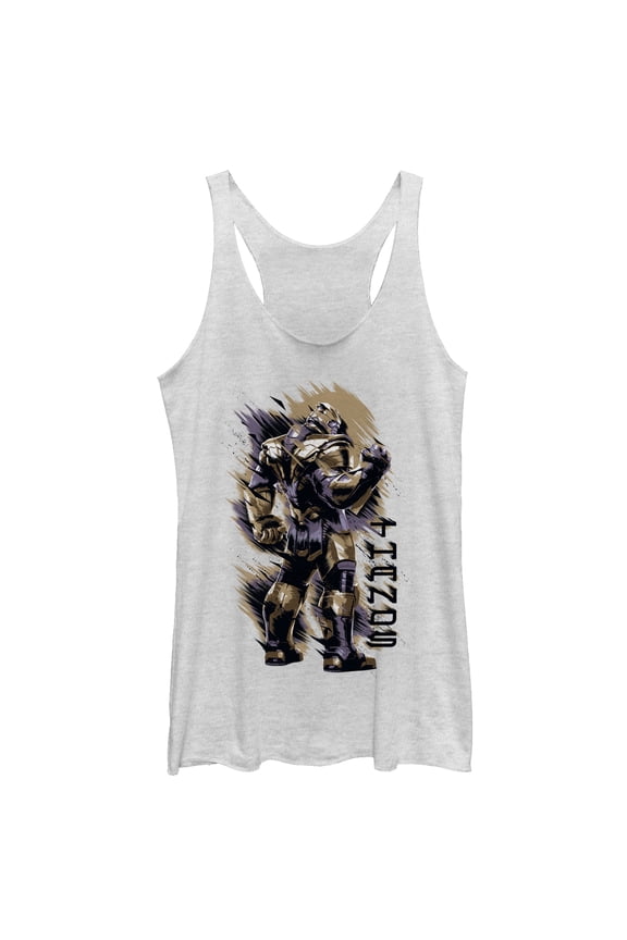 Women's Marvel Avengers: Endgame Thanos Dust Storm Racerback Tank Top White Heather Large