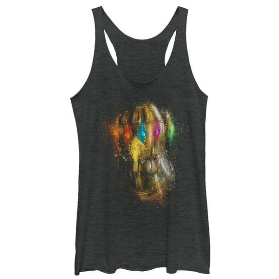 Women's Marvel Avengers: Endgame Thanos Spray Paint Glove Racerback Tank Top Black Heather 2X Large