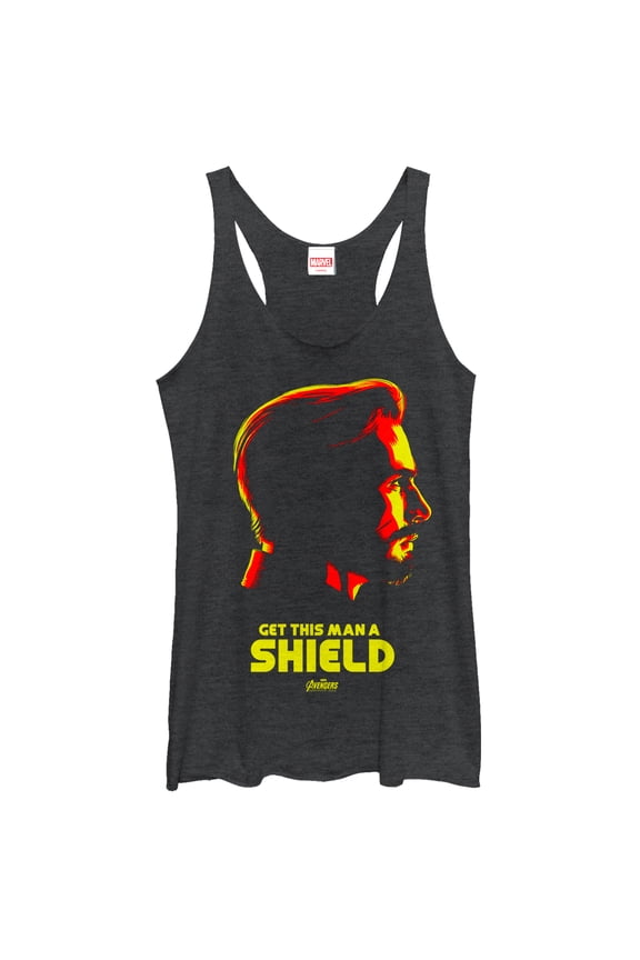 Women's Marvel Avengers: Infinity War Captain Shield Racerback Tank Top Black Heather Medium