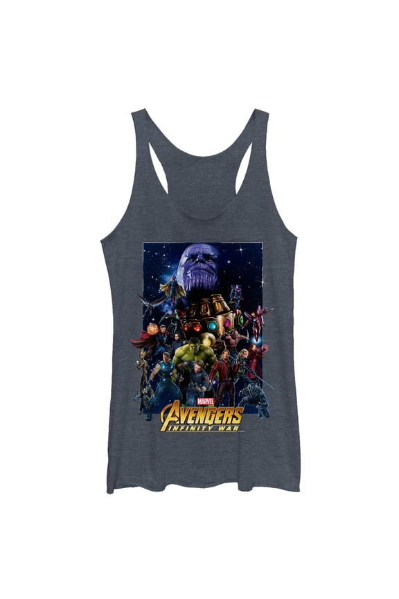 Women's Marvel Avengers: Infinity War Character Collage Racerback Tank Top Navy Blue Heather Medium