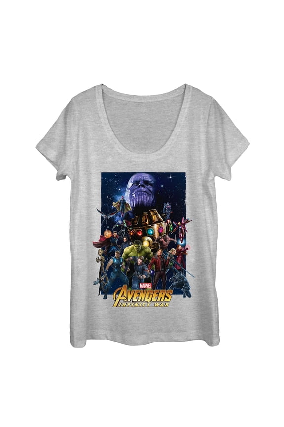 Women's Marvel Avengers: Infinity War Character Collage Scoop Neck Athletic Heather X Large