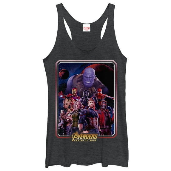 Women's Marvel Avengers: Infinity War Character Frame Racerback Tank Top Black Heather Small