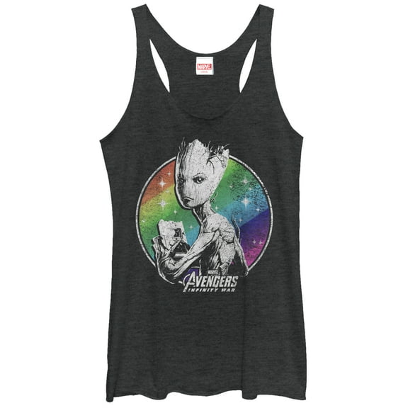 Women's Marvel Avengers: Infinity War Groot Rainbow  Racerback Tank Top Black Heather X Large