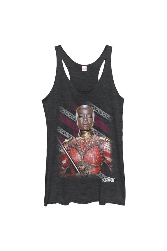 Women's Marvel Avengers: Infinity War Okoye Stripe Racerback Tank Top Black Heather Large
