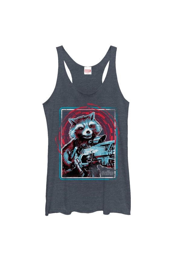 Women's Marvel Avengers: Infinity War Rocket Frame Racerback Tank Top Navy Blue Heather X Small