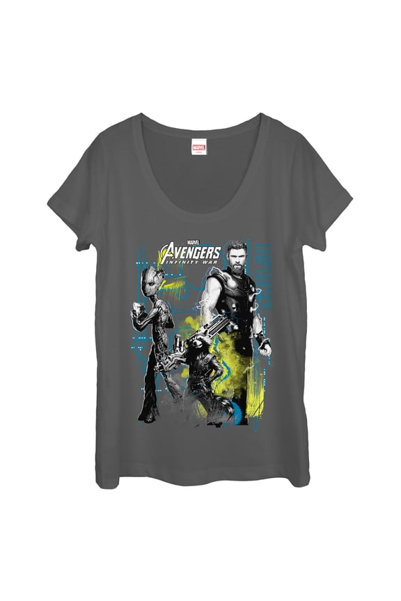 Women's Marvel Avengers: Infinity War Space Crew Scoop Neck Charcoal Medium