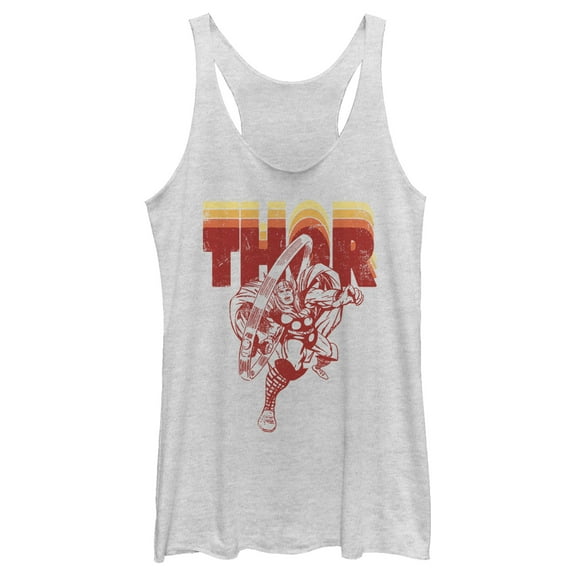 Women's Marvel Avengers Thor Retro Name Stack Portrait  Racerback Tank Top White Heather X Large