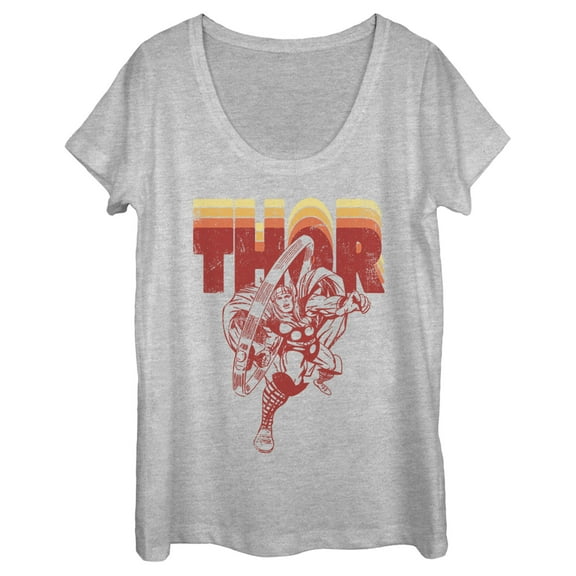 Women's Marvel Avengers Thor Retro Name Stack Portrait Scoop Neck Athletic Heather 2X Large