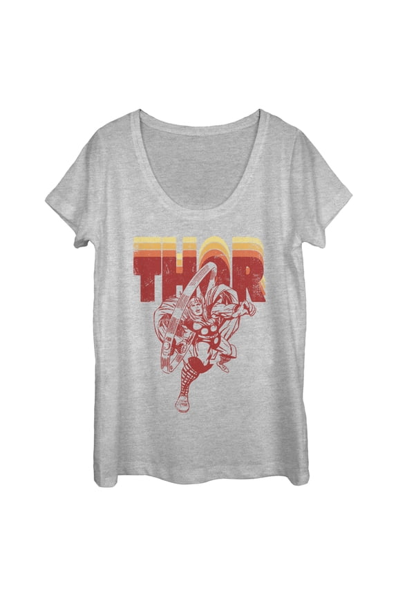 Women's Marvel Avengers Thor Retro Name Stack Portrait Scoop Neck Athletic Heather 2X Large