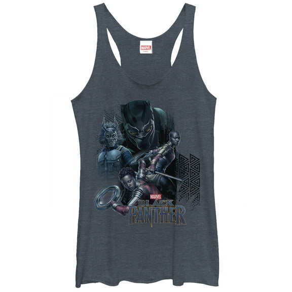 Women's Marvel Black Panther 2018 Character View  Racerback Tank Top Navy Blue Heather 2X Large