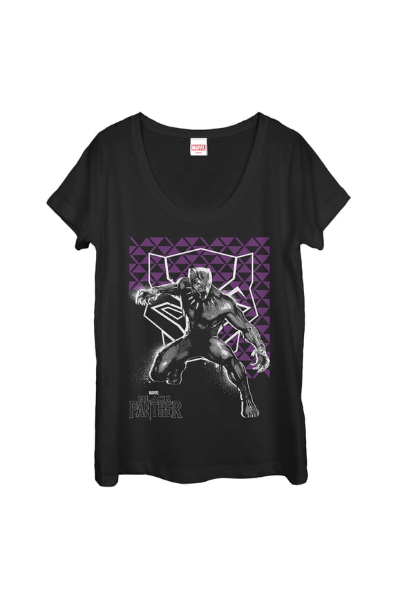 Women's Marvel Black Panther 2018 Geometric Pattern Scoop Neck Black X Large