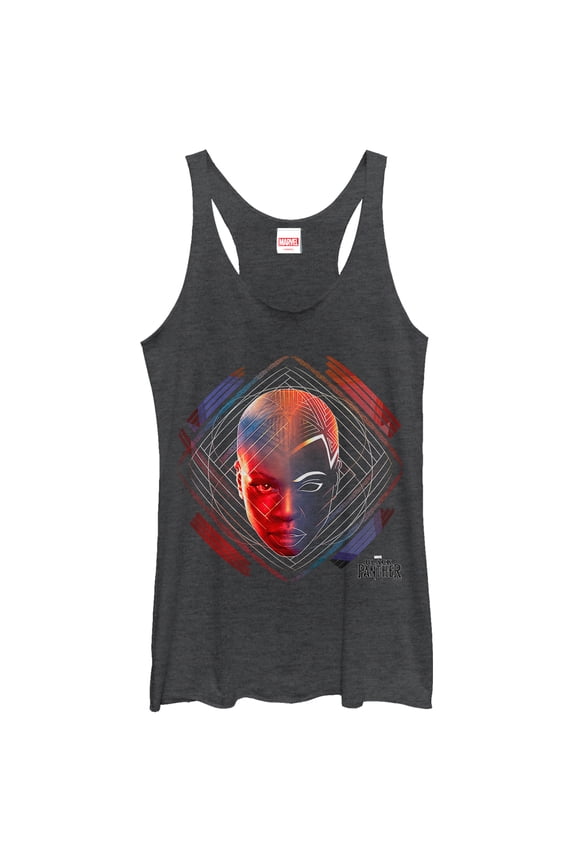 Women's Marvel Black Panther 2018 Okoye Pattern Racerback Tank Top Black Heather 2X Large