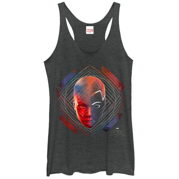 Women's Marvel Black Panther 2018 Okoye Pattern Racerback Tank Top Black Heather X Large