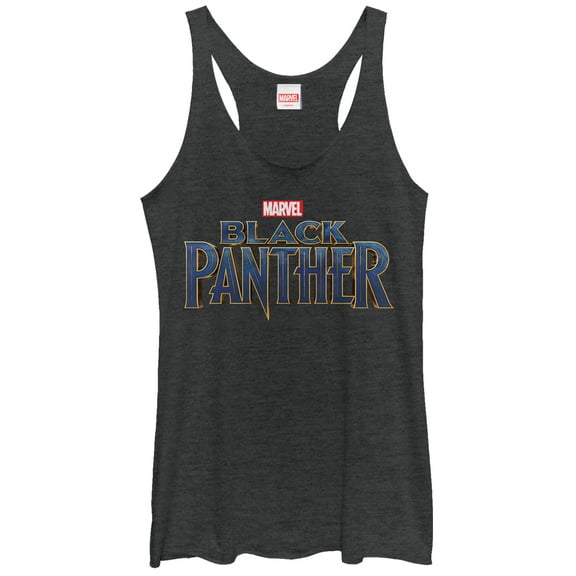 Women's Marvel Black Panther 2018 Text Logo  Racerback Tank Top Black Heather X Small