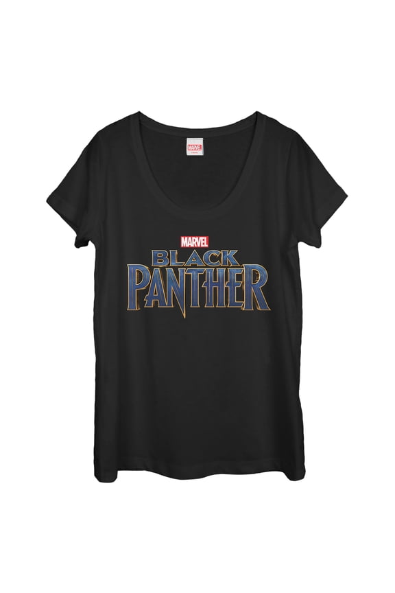 Women's Marvel Black Panther 2018 Text Logo  Scoop Neck Black Medium