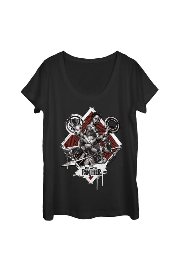 Women's Marvel Black Panther 2018 Warrior Trio  Scoop Neck Black X Large