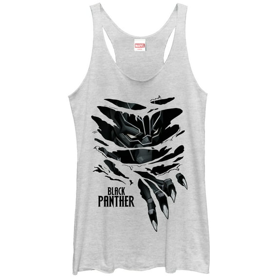 Women's Marvel Black Panther Claw Tear Racerback Tank Top White Heather 2X Large