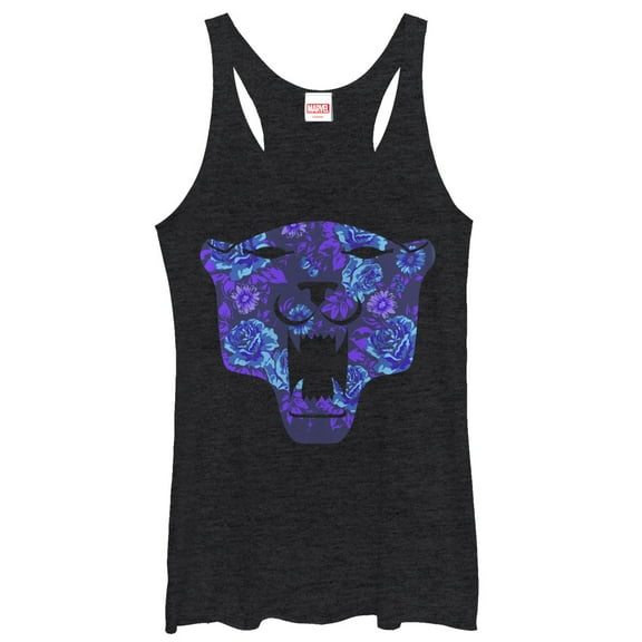 Women's Marvel Black Panther Floral Print  Racerback Tank Top Black Heather Medium