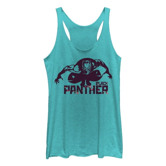 Women's Marvel Black Panther Floral Text  Racerback Tank Top Tahiti Blue Small