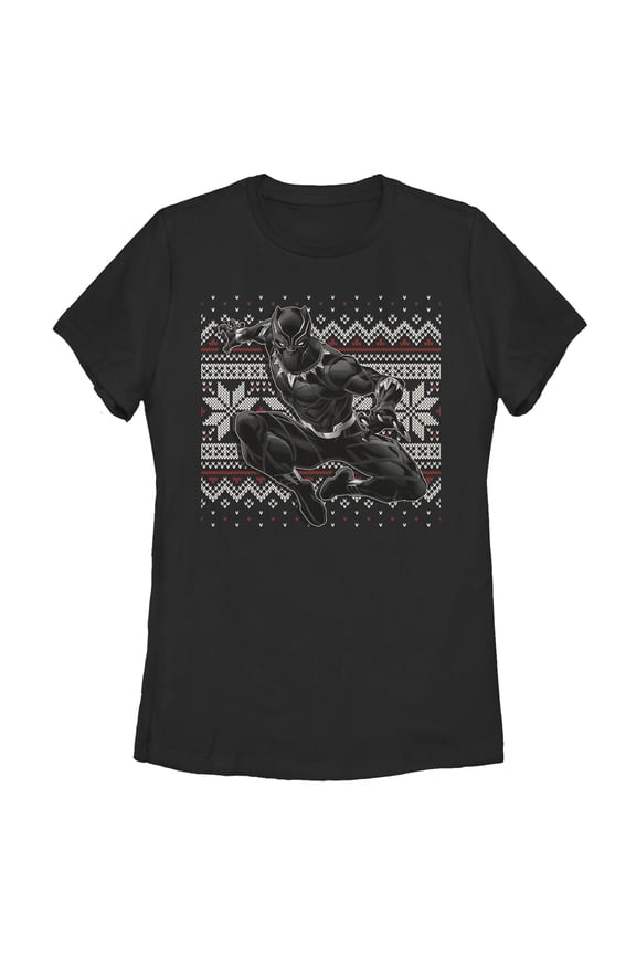 Women's Marvel Black Panther Knit Pattern Print Graphic Tee Black Large