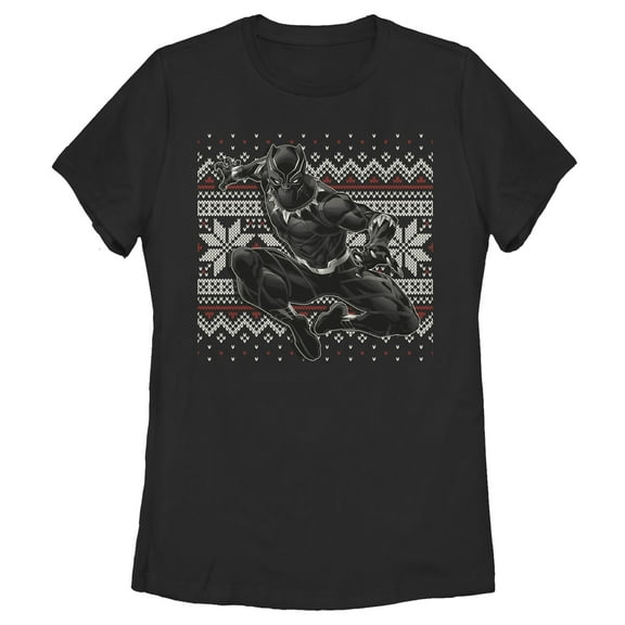 Women's Marvel Black Panther Knit Pattern Print  Graphic Tee Black Small