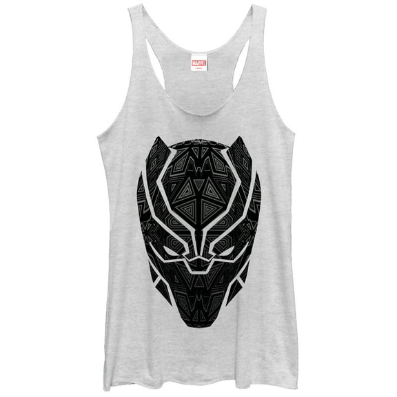 Women's Marvel Black Panther Ornate Mask  Racerback Tank Top White Heather Large