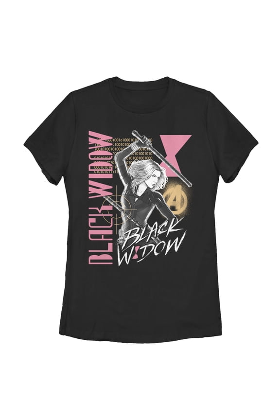 Women's Marvel Black Widow Binary Code Graphic Tee Black Small