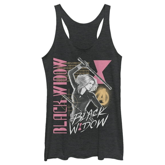 Women's Marvel Black Widow Binary Code  Racerback Tank Top Black Heather Small