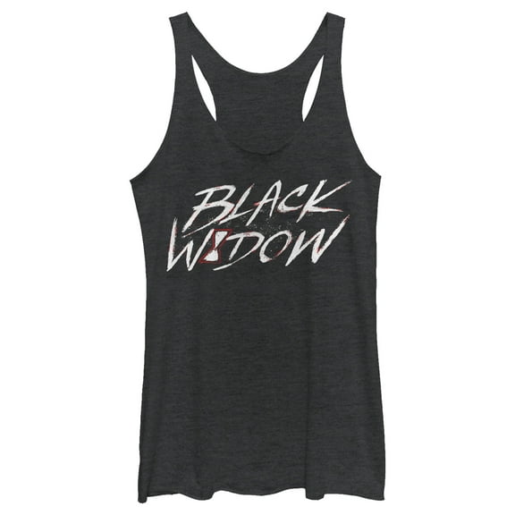 Women's Marvel Black Widow Chalk Logo  Racerback Tank Top Black Heather X Small