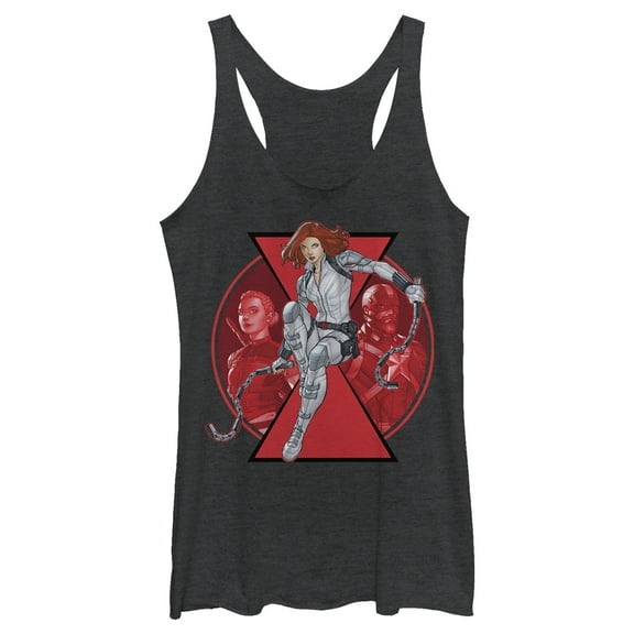 Women's Marvel Black Widow Family Circle  Racerback Tank Top Black Heather Small