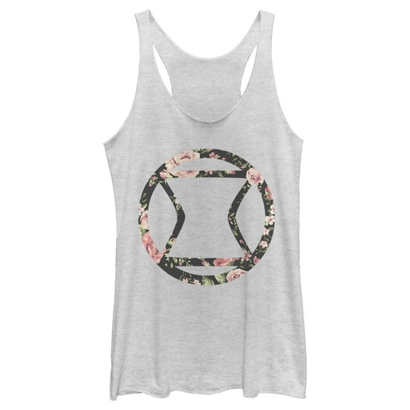Women's Marvel Black Widow Floral Racerback Tank Top White Heather 2X Large