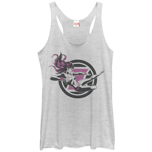 Women's Marvel Black Widow Flying Kick  Racerback Tank Top White Heather Small
