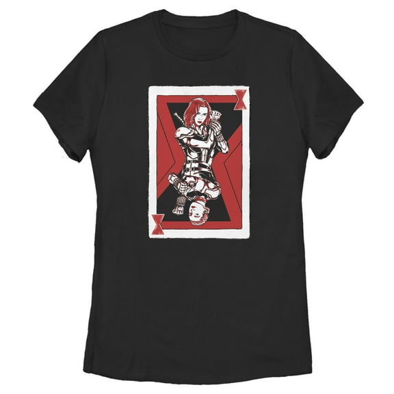 Women's Marvel Black Widow Sister Playing Card  Graphic Tee Black X Large