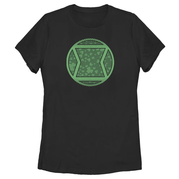 Women's Marvel Black Widow St. Patrick's Day Clover Black Widow Logo Graphic Tee