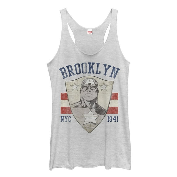 Women's Marvel Captain America Brooklyn NYC Shield Racerback Tank Top White Heather Large