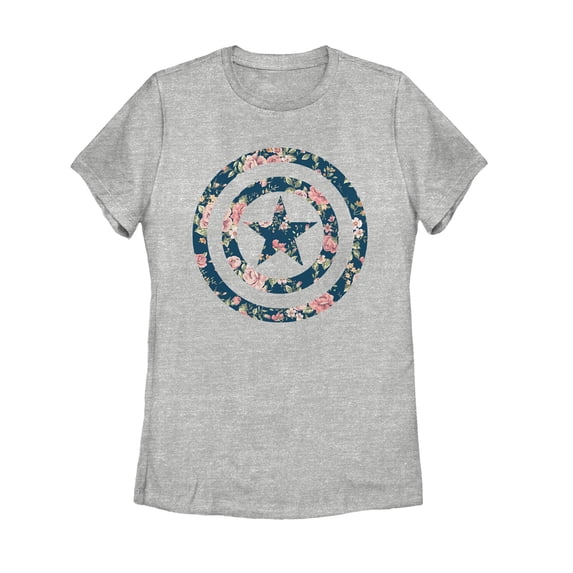 Women's Marvel Captain America Floral Print Graphic Tee Athletic Heather 2X Large