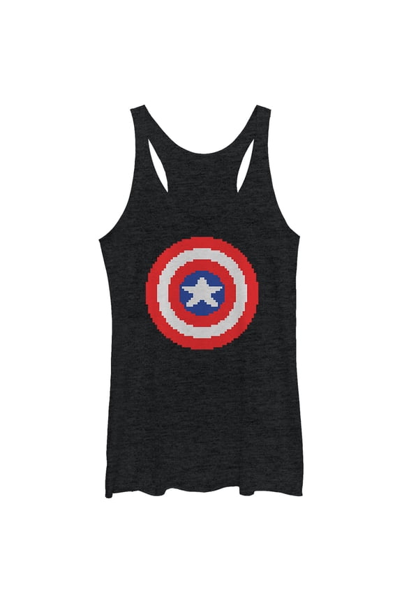 Women's Marvel Captain America Pixelated Shield Racerback Tank Top Black Heather X Large