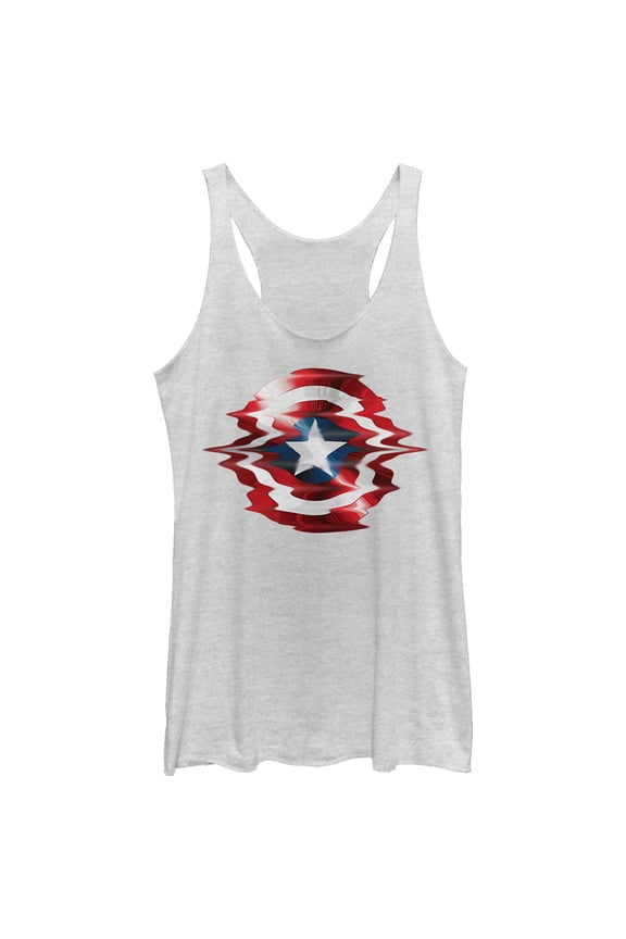 Women's Marvel Captain America Shield Glitch  Racerback Tank Top White Heather Large