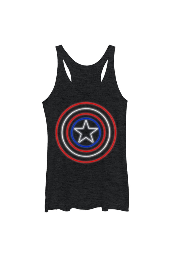 Women's Marvel Captain America Shield Neon Light Racerback Tank Top Black Heather Medium