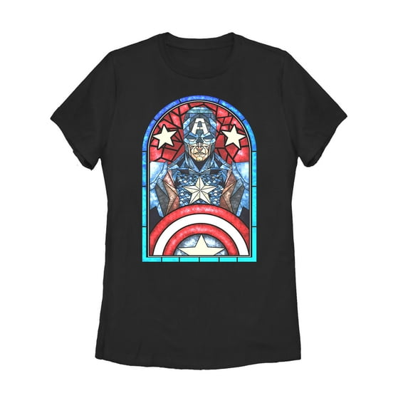 Women's Marvel Captain America Stained Glass Graphic Tee Black Medium