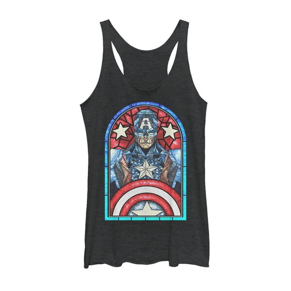 Women's Marvel Captain America Stained Glass Racerback Tank Top Black Heather X Large