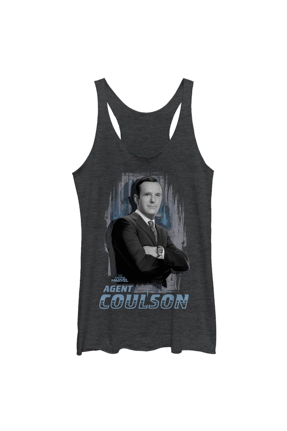 Women's Marvel Captain Marvel Agent Coulson Racerback Tank Top Black Heather Medium