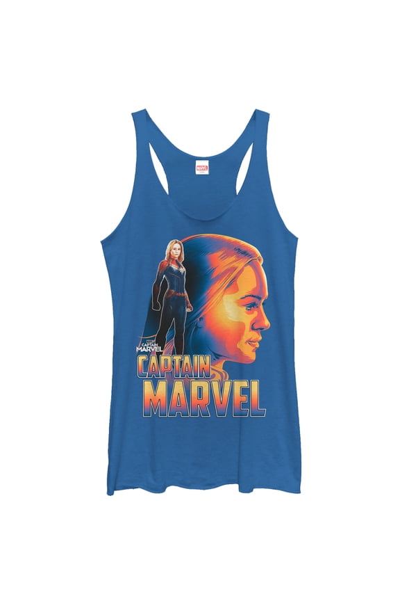 Women's Marvel Captain Marvel Artistic Profile  Racerback Tank Top Royal Blue Heather Medium