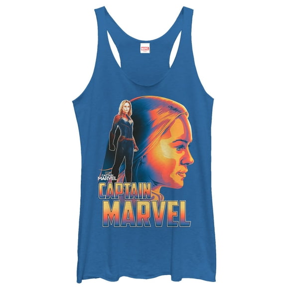 Women's Marvel Captain Marvel Artistic Profile  Racerback Tank Top Royal Blue Heather X Small