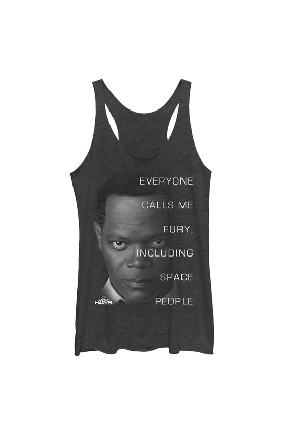 Women's Marvel Captain Marvel Everyone Calls Me Fury Racerback Tank Top Black Heather Medium
