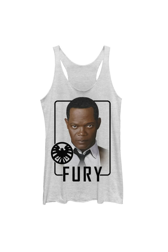 Women's Marvel Captain Marvel Fury Frame Racerback Tank Top White Heather Large