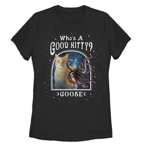 Women's Marvel Captain Marvel Good Goose Cat Graphic Tee Black Small