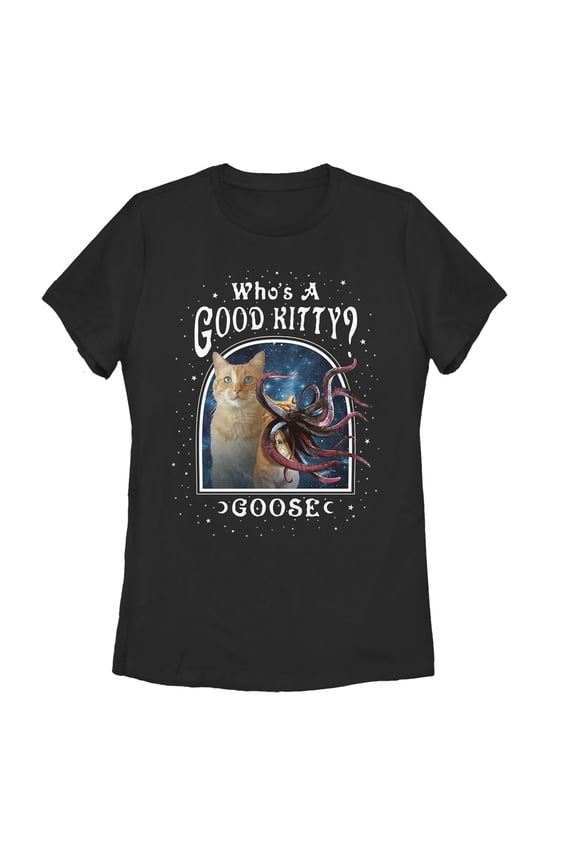 Women's Marvel Captain Marvel Good Goose Cat Graphic Tee Black Small