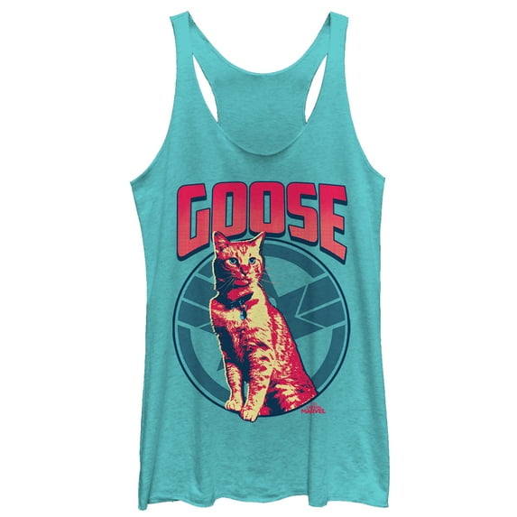 Women's Marvel Captain Marvel Goose Cat Badge Racerback Tank Top Tahiti Blue X Small