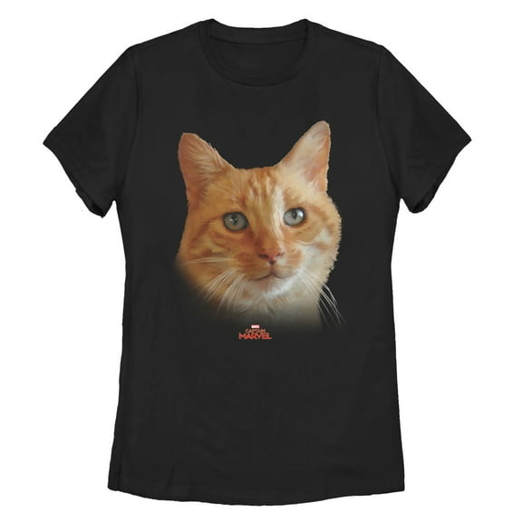 Women's Marvel Captain Marvel Goose Cat Portrait  Graphic Tee Black Large